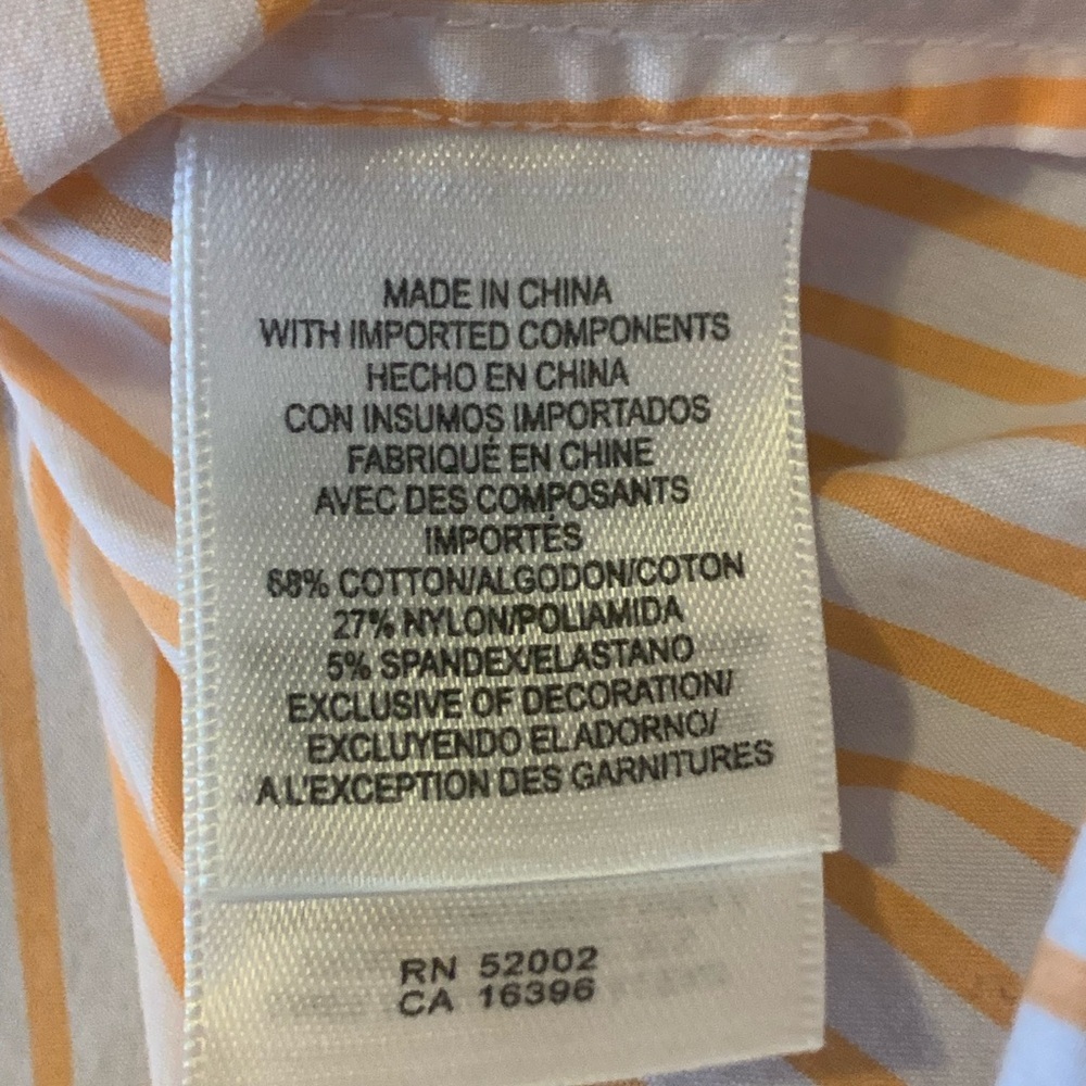 Liz Claiborne button down Medium shirt top Orange White Striped Long Sleeve - Picture 4 of 7